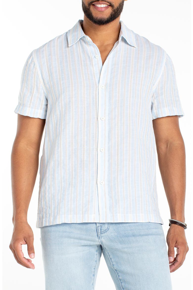 Stripe Short Sleeve Button-Up Shirt, Main, color, LIGHT BLUE MULTI