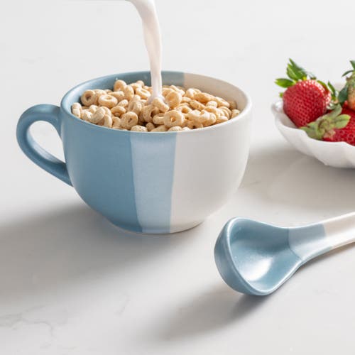 Ten Thousand Villages Pheeka Striped Jumbo Mug With Spoon In Blue