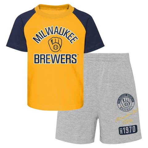 Infant Gold/Heather Gray Milwaukee Brewers Ground Out Baller Raglan T-Shirt and Shorts Set