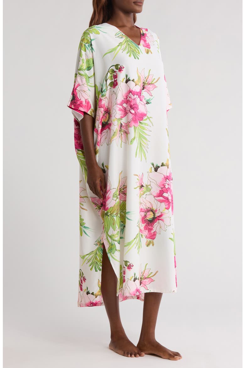 Sonomi Floral Matte Satin Caftan Nightgown, Alternate, color, WHITE MULTI