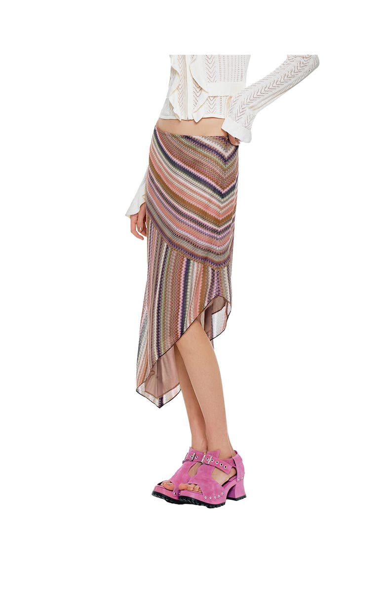 Anna Sui Wavy Chevron Knit Asymmetrical Stripe Skirt, Alternate, color, Mauve Multi