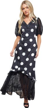 Oasis Frill Detail Puff Sleeve Midi Dress