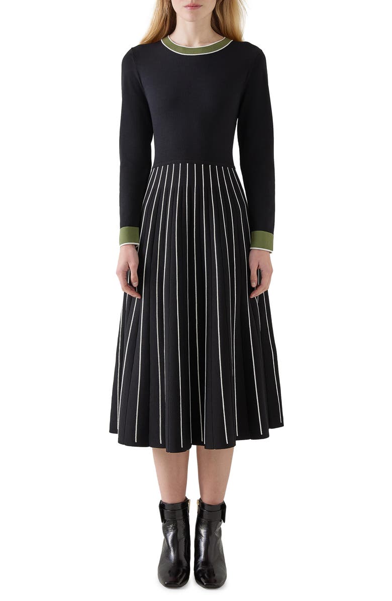 LK Bennett Fara Long Sleeve Sweater Dress, Main, color, Black Multi