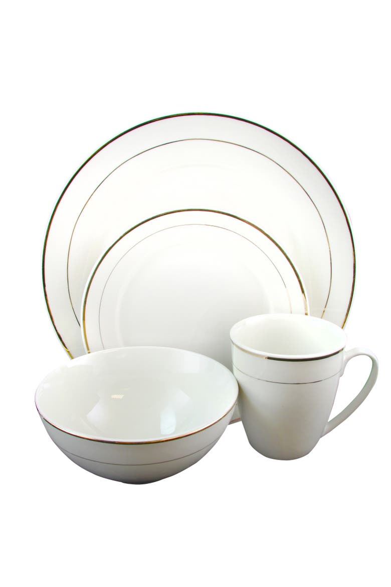 Palladine 16 Piece Dinnerware Double Gold Banded Set, Main, color, White