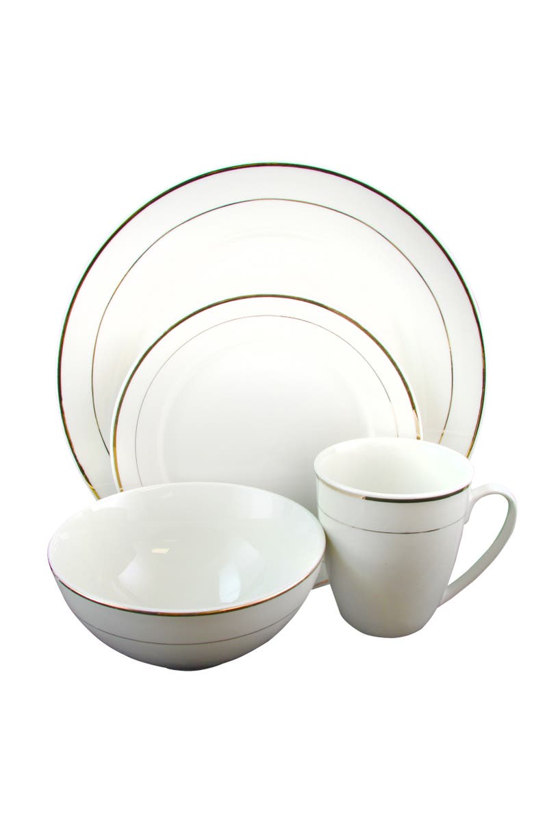 Gibson Home Palladine 16 Piece Dinnerware Double Gold Banded Set, Main, color, White