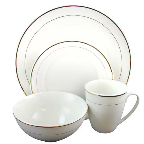 Palladine 16 Piece Dinnerware Double Gold Banded Set