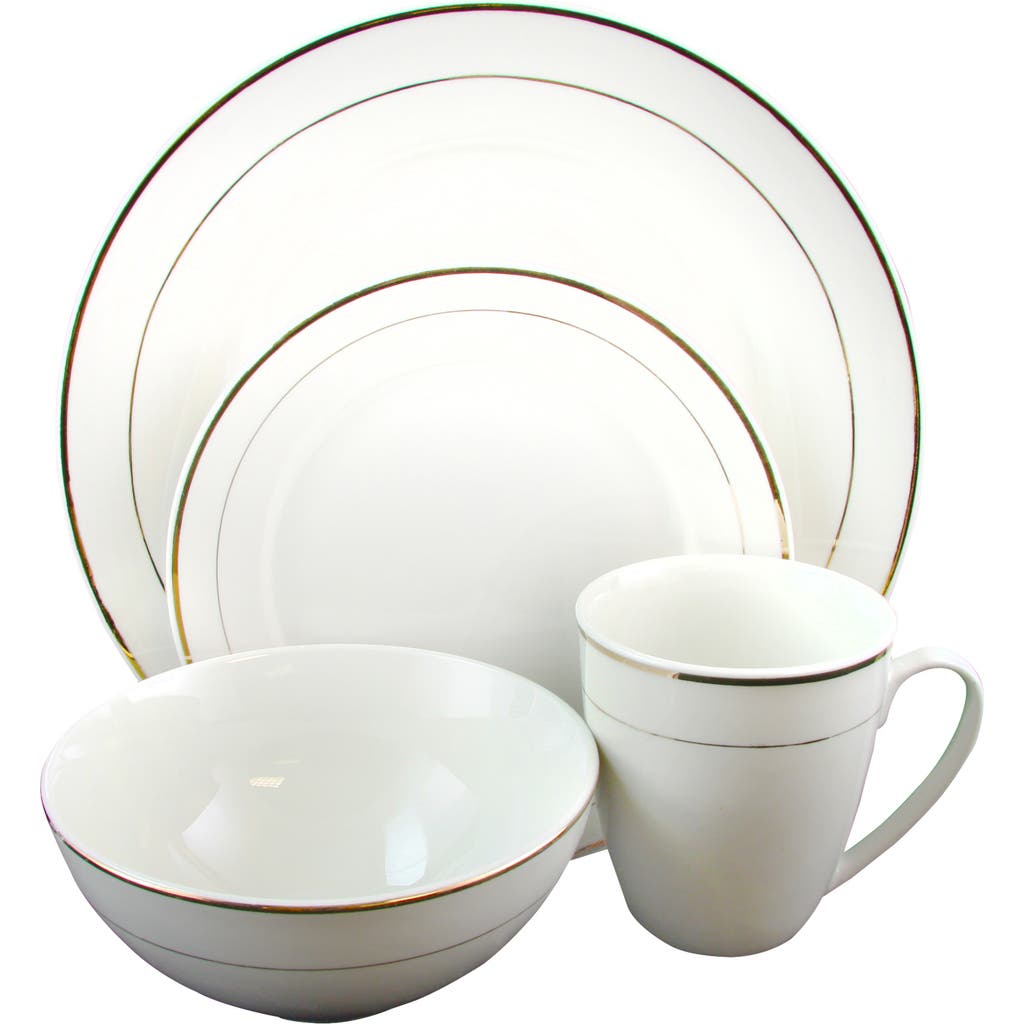 Gibson Home Palladine 16 Piece Dinnerware Double Gold Banded Set In White