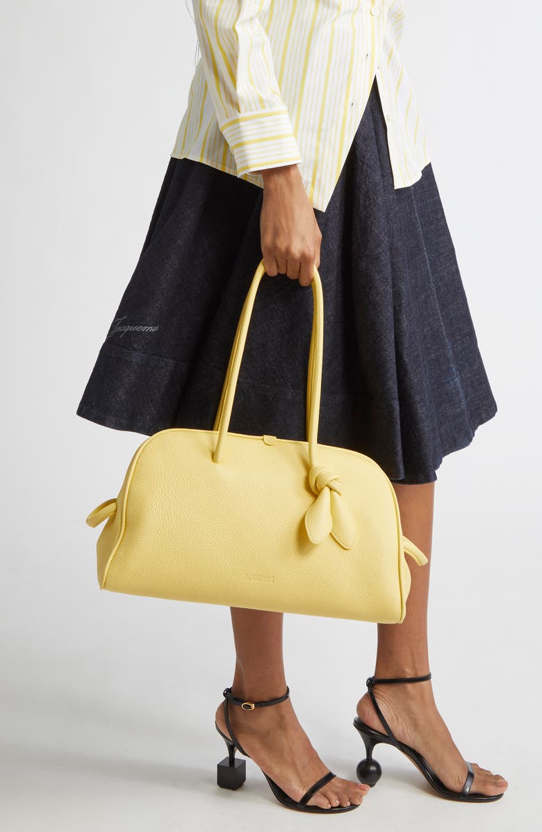 Jacquemus Le Turismo Leather Bowling Bag, Alternate, color, Light Yellow