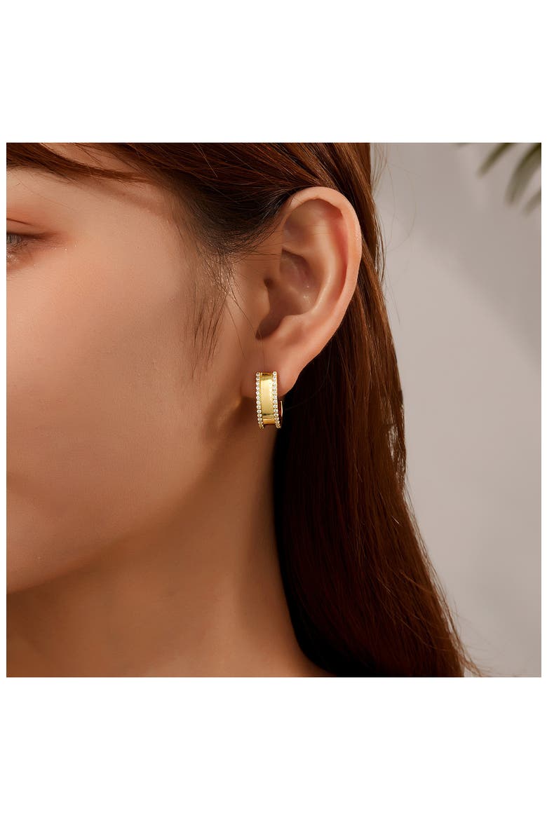 Simulated Diamond Huggie Hoop Earrings, Alternate, color, WHITE/ GOLD
