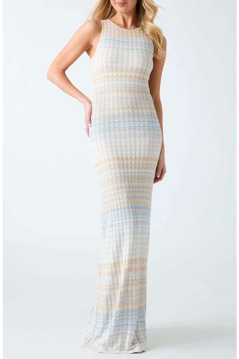 Rosalyn Metallic Sleeveless Knit Maxi Dress, Main, color, LIGHT BLUE/ BEIGE/ WHITE