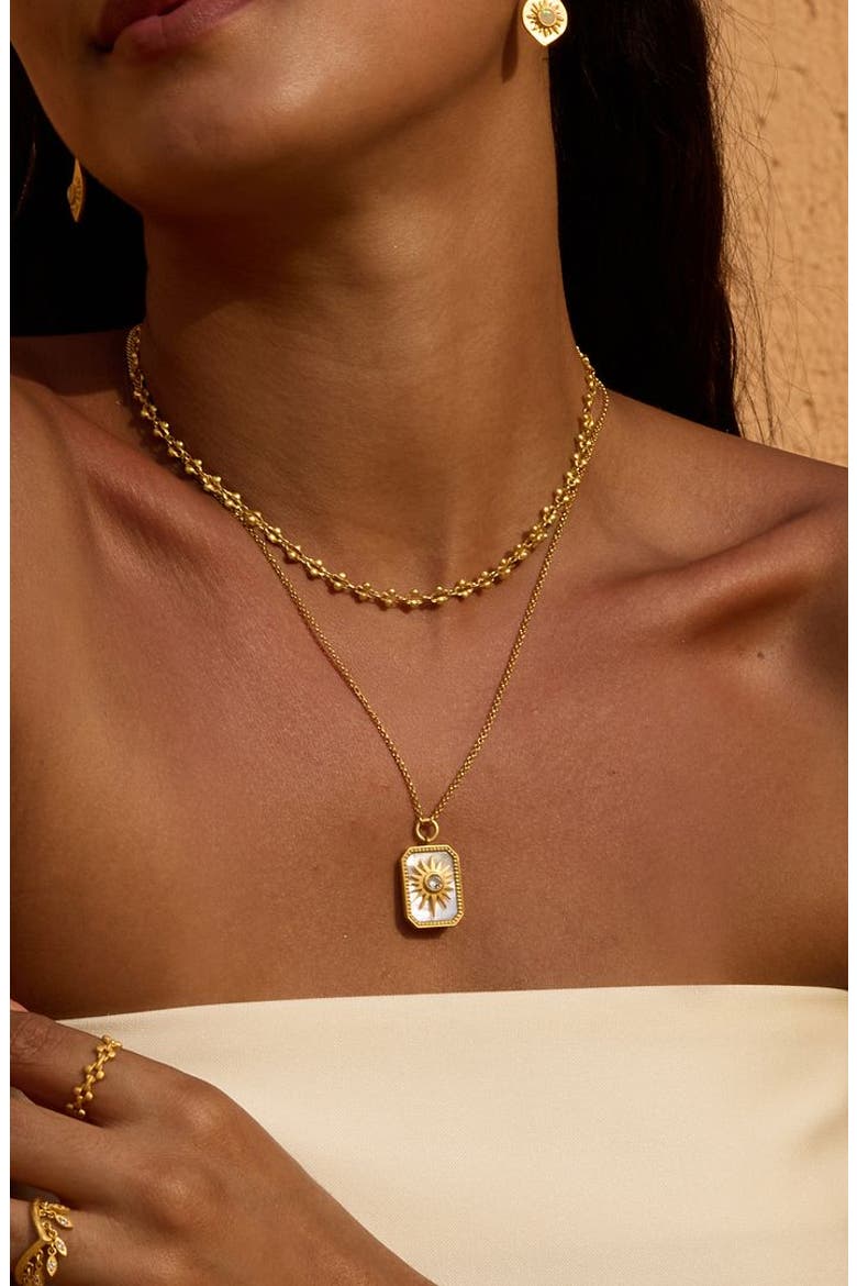 Returning Light Mother of Pearl Sun Necklace, Alternate, color, Gold