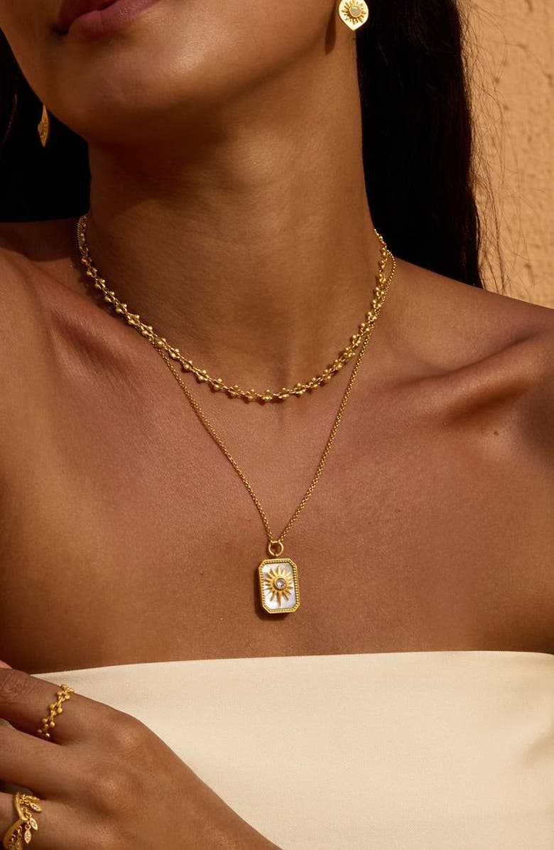 Satya Jewelry Returning Light Mother of Pearl Sun Necklace, Alternate, color, Gold