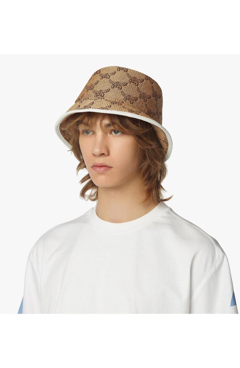 MCM Bucket Hat in Lauretos Raffia Jacquard, Alternate, color, White