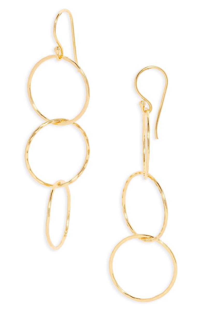 Kiara by Ki-ele Trinity Trio Linear Drop Earrings, Main, color, Gold
