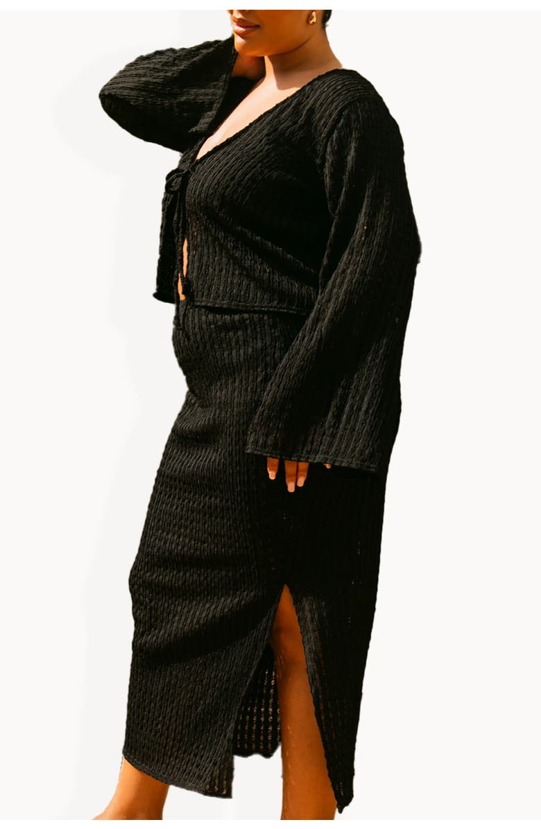 FASHION-SZN CURVE Curve Crochet Resort Midi Skirt, Alternate, color, Black