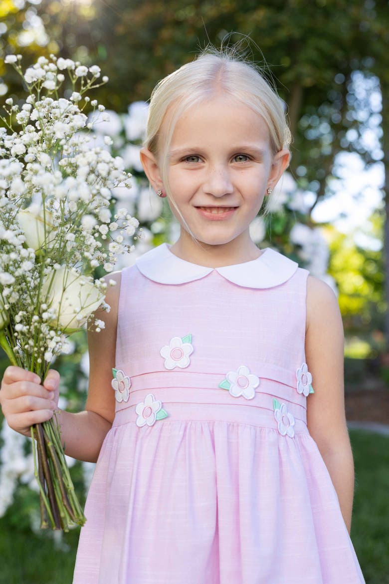 Linen-Look Dress With Flowers, Alternate, color, Pink