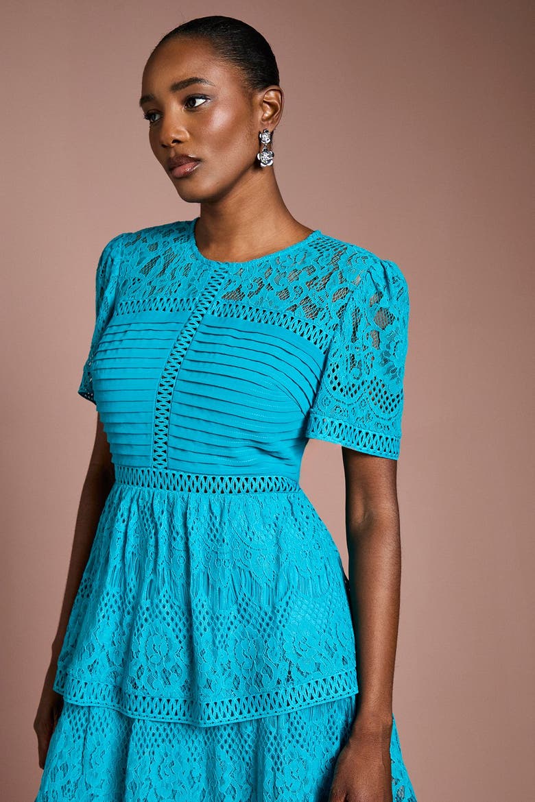 Tiered Lace Midi Dress, Alternate, color, Teal