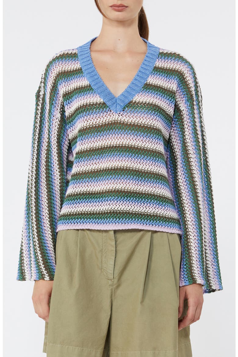Epica Stripe Open Stitch Linen Sweater, Main, color, BLUE MULTICOLOUR