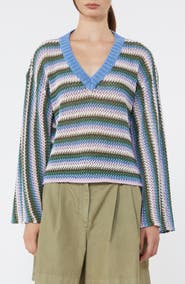 Weekend Max Mara Epica Stripe Open Stitch Linen Sweater