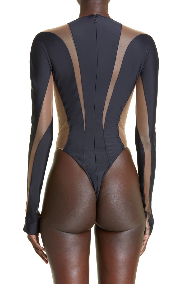 MUGLER Illusion Long Sleeve Bodysuit, Alternate, color,