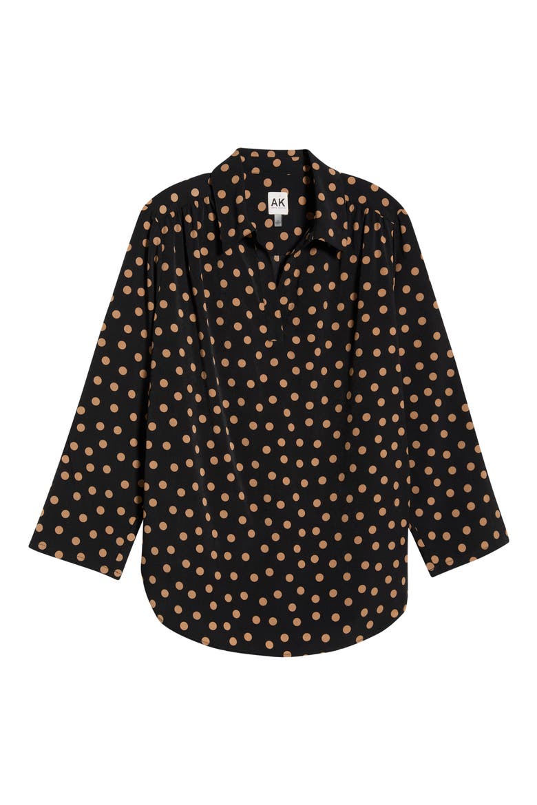 Polka Dot Roll Tab Sleeve Top, Alternate, color, ANNE BLACK/VICUNA