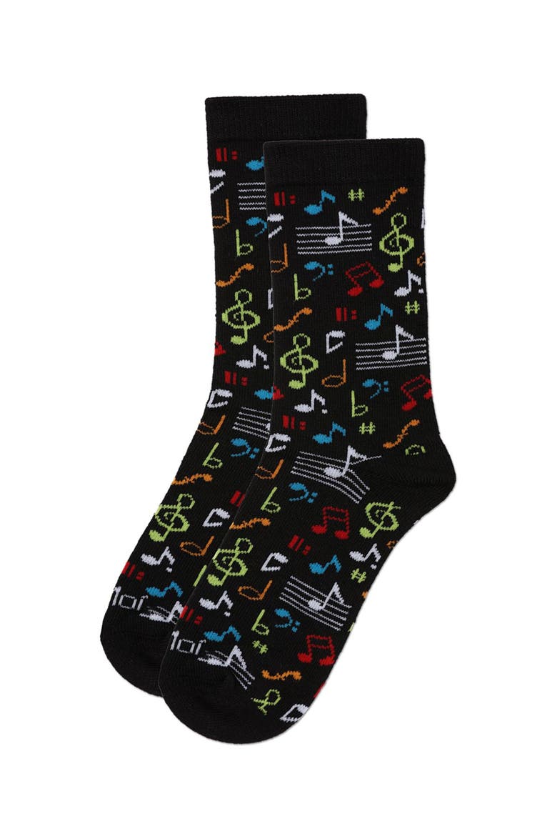 Kids' Musical Notes Crew Socks, Alternate, color, Black