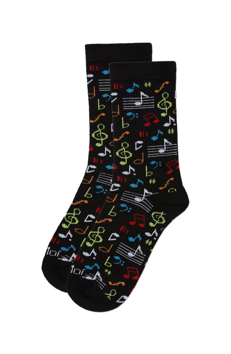 MeMoi Kids' Musical Notes Crew Socks, Alternate, color, Black