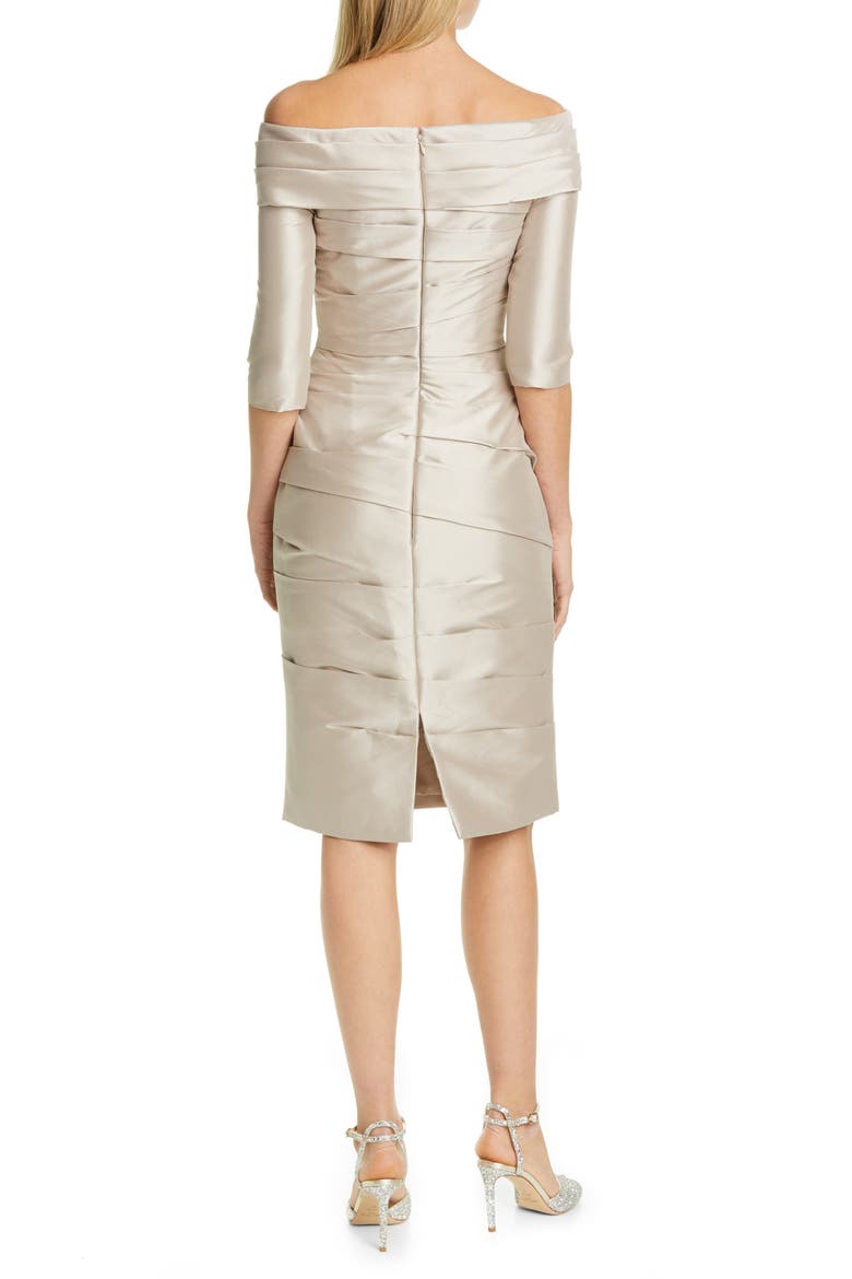 Off the Shoulder Mikado Cocktail Dress, Alternate, color, GREIGE