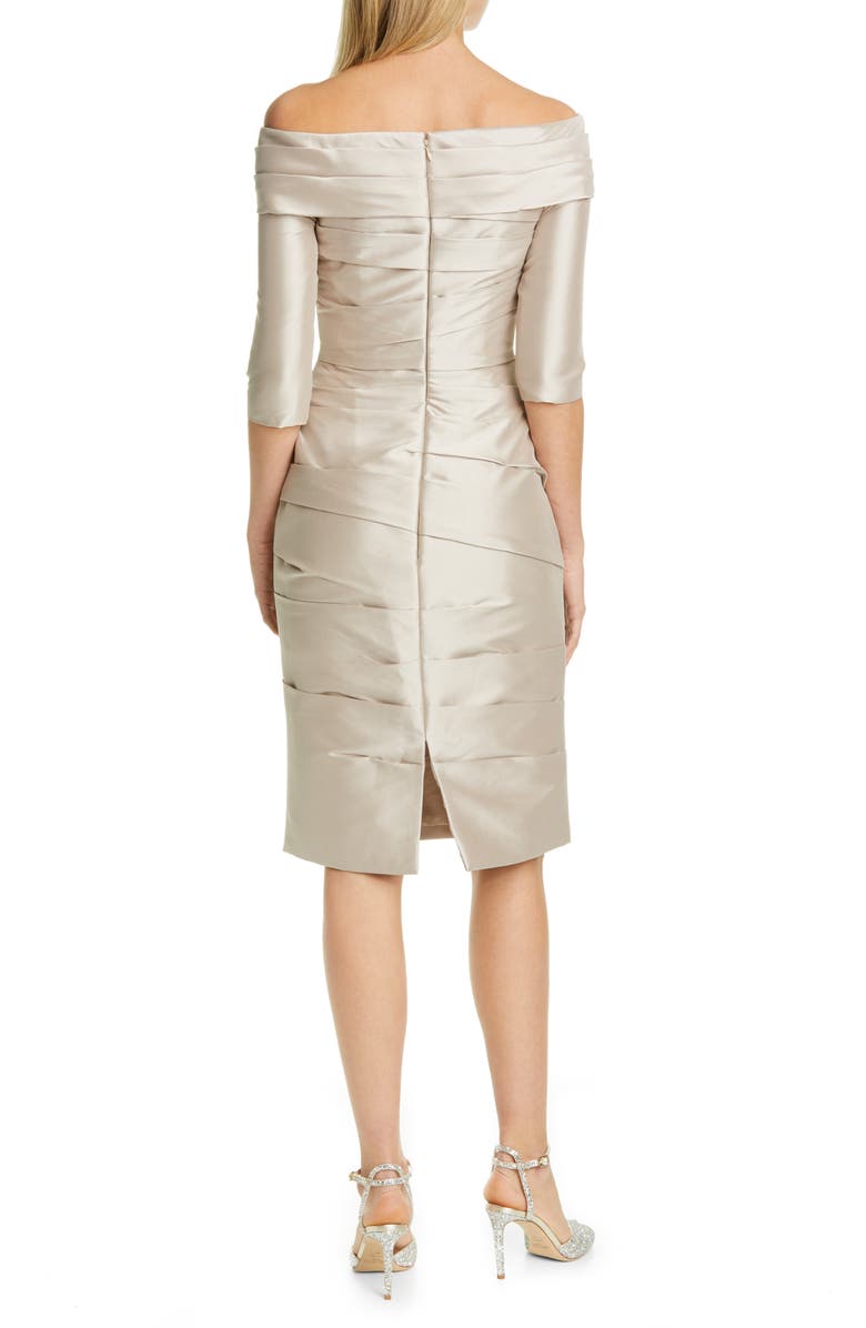 Pronovias Off the Shoulder Mikado Cocktail Dress, Alternate, color, 