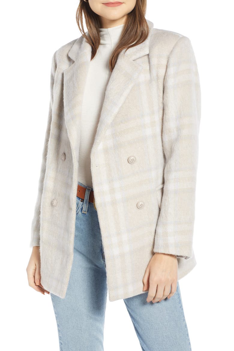 Double Breasted Plaid Jacket (Nordstrom Exclusive), Main, color, IVORY MULTI PLAID