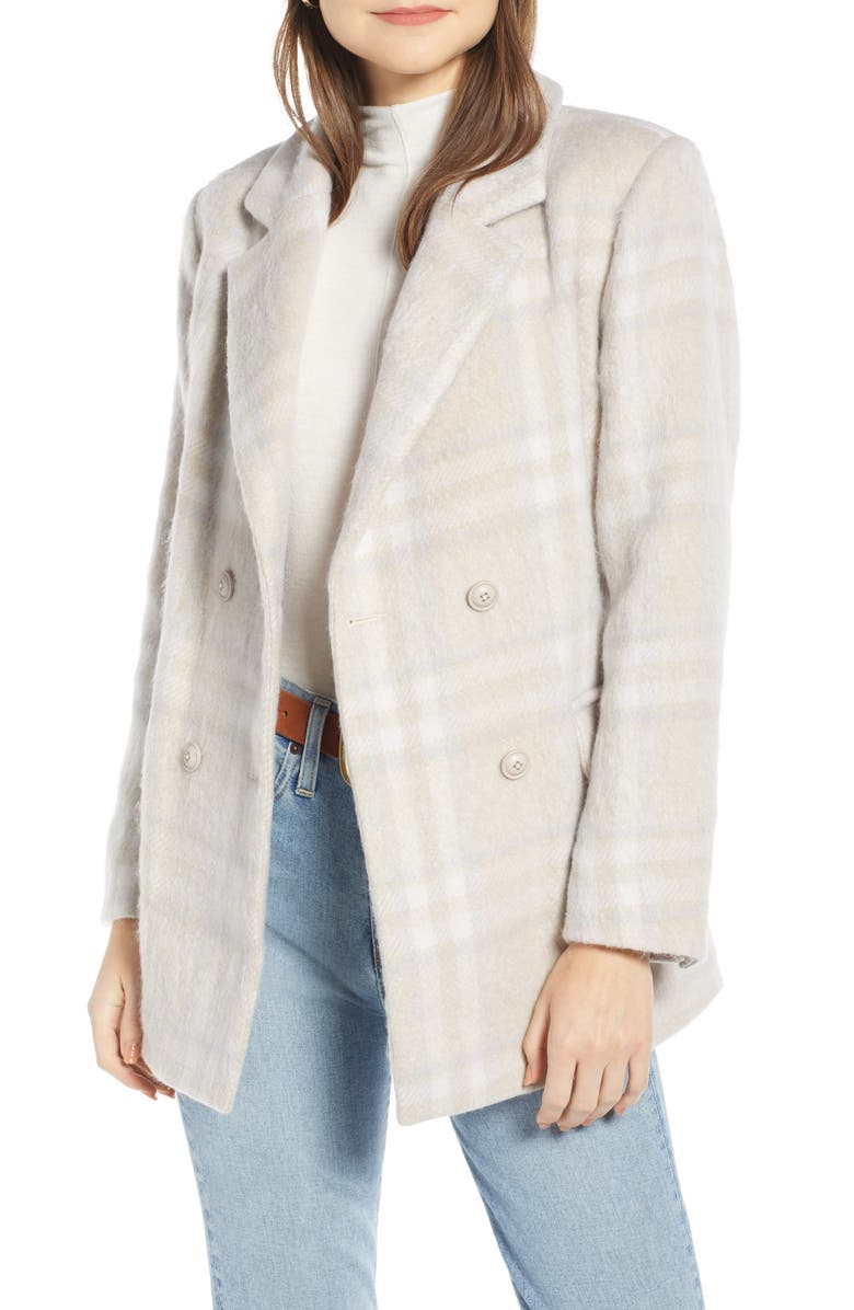 Something Navy Double Breasted Plaid Jacket, Main, color,