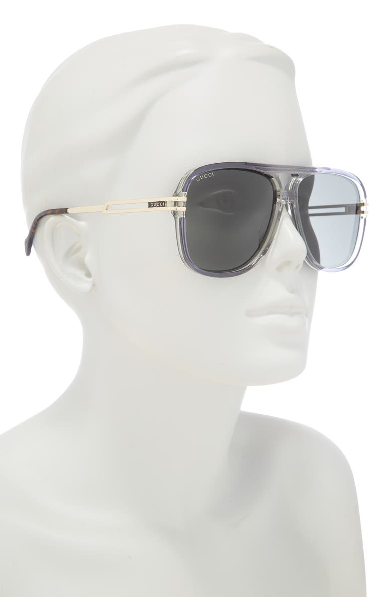 Gucci 63mm Novelty Aviator Sunglasses, Alternate, color, Grey Gold Grey