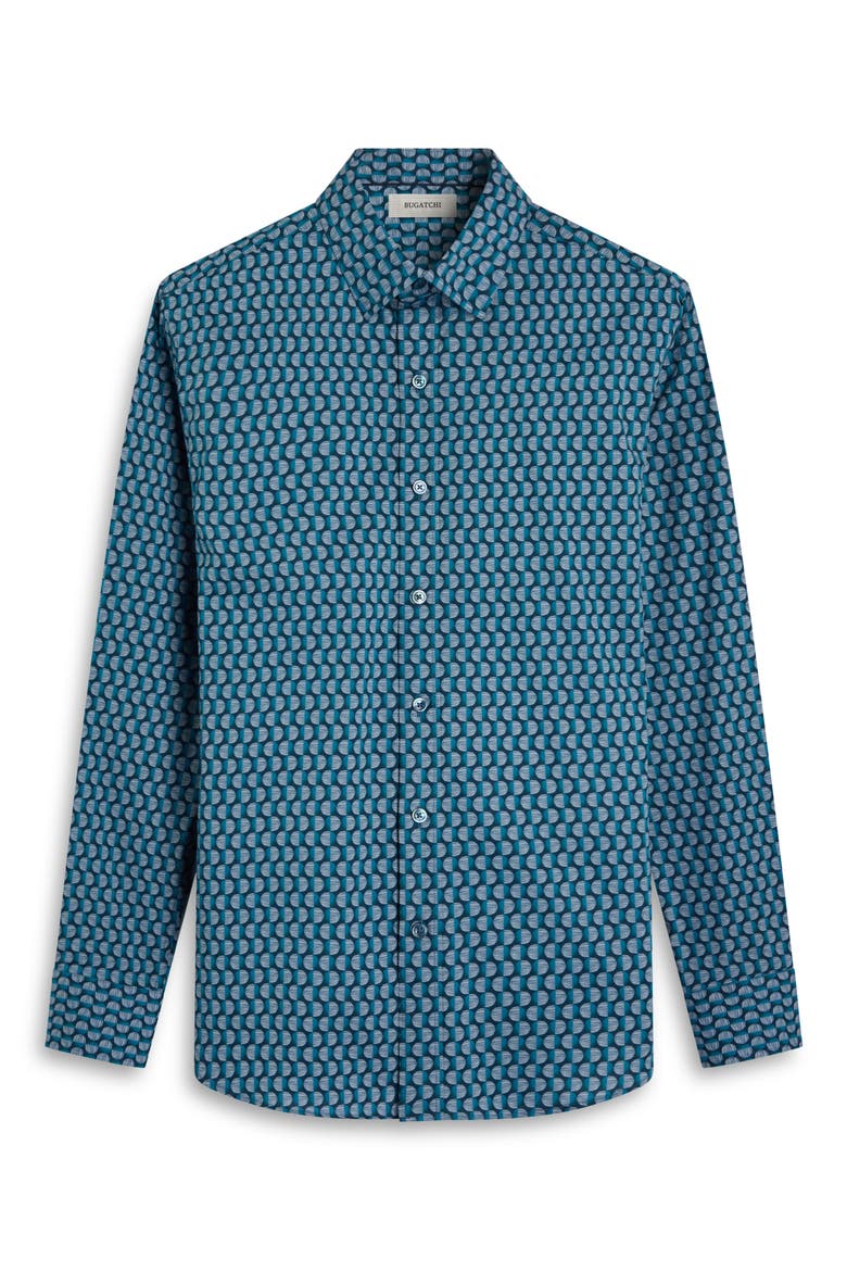 Julian Shaped Fit Geo Print Button-Up Shirt, Alternate, color, TEAL