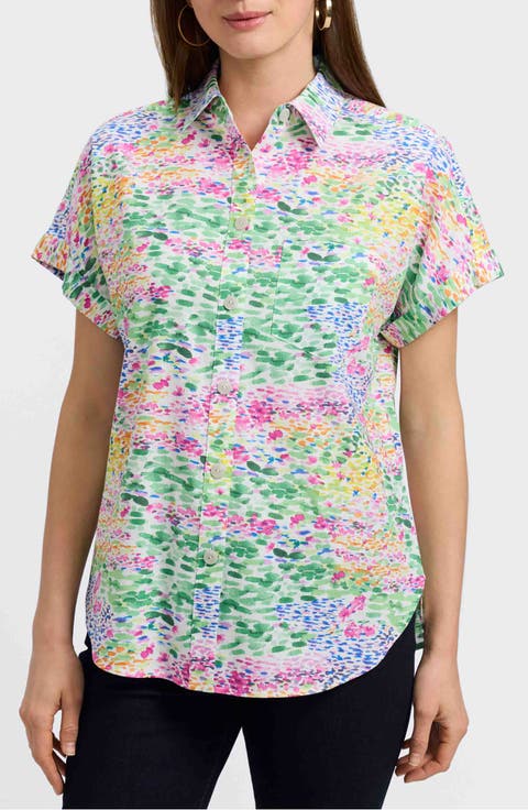 Abigail Short Sleeve Linen Blend Button-Up Shirt