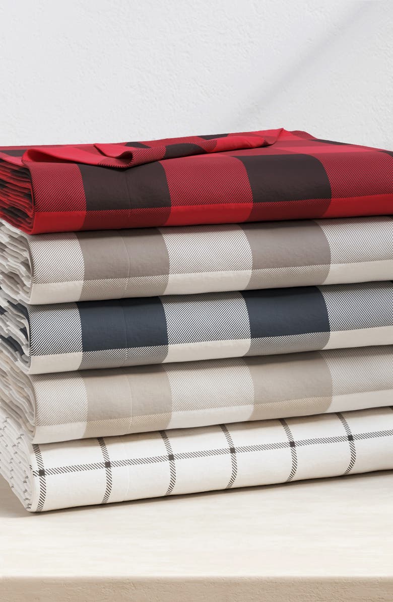 Woven & Weft Turkish Cotton Flannel Plaid Sheet Set, Alternate, color, Windowpane - White / Grey
