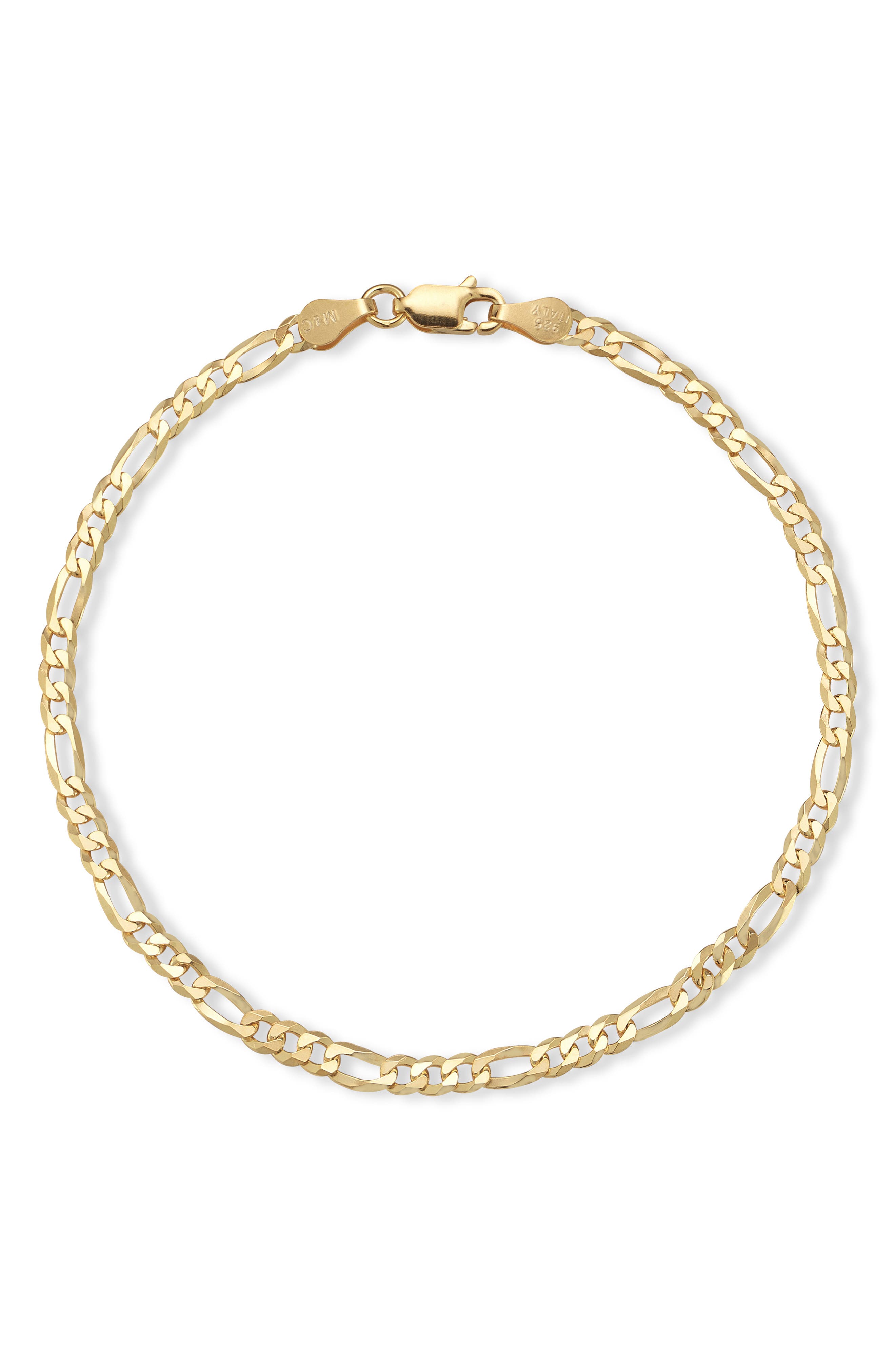 GLAZE JEWELRY 14K Gold Plated Sterling Silver Figaro Chain Bracelet