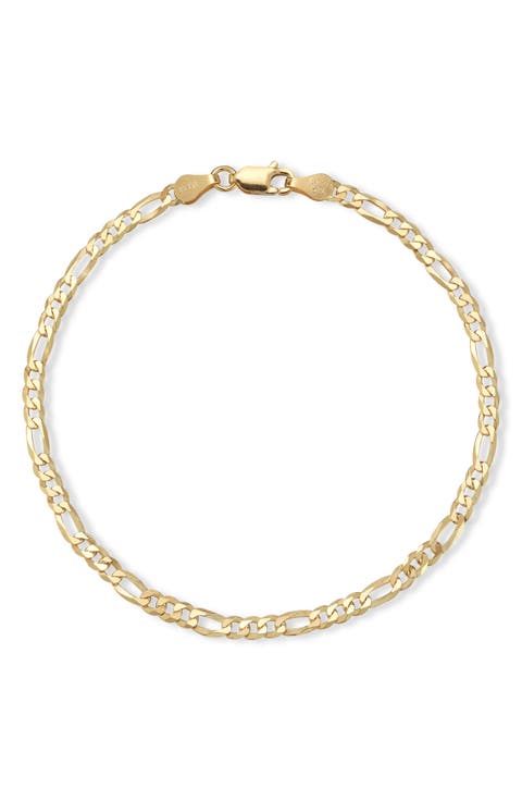 14K Gold Plated Sterling Silver Figaro Chain Bracelet