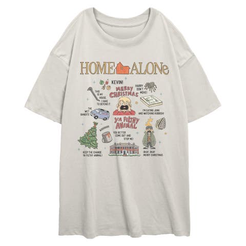 Junior's Kevin Alone Drawing Medley Oversized T-shirt