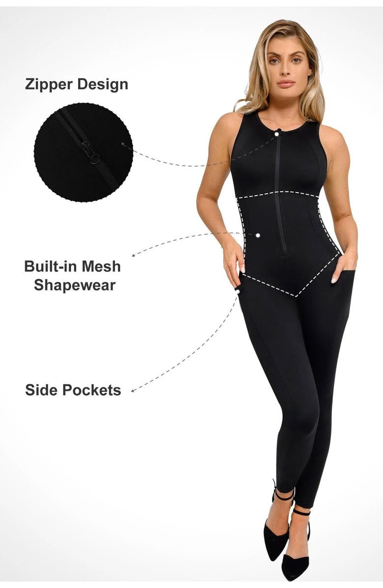 Popilush Shapewear Sleeveless Body-Sculpting Zip Front Jumpsuit, Alternate, color,