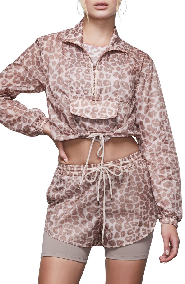 Good American Leopard Print Sheer Half Zip Pullover, Main, color, 