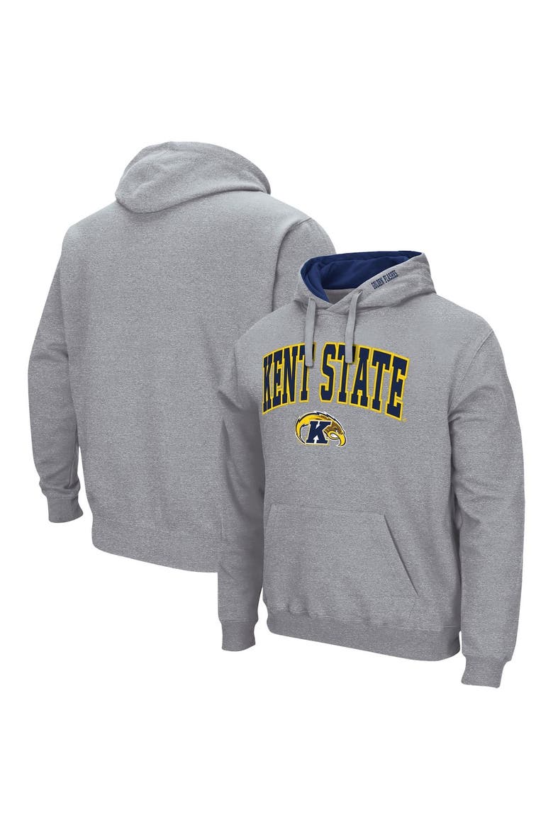 Men's Colosseum Heathered Gray Kent State Golden Flashes Arch and Logo Pullover Hoodie, Main, color, Heather Gray