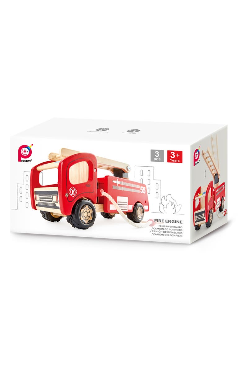 Pintoy Wood Toy Fire Engine, Alternate, color, Red