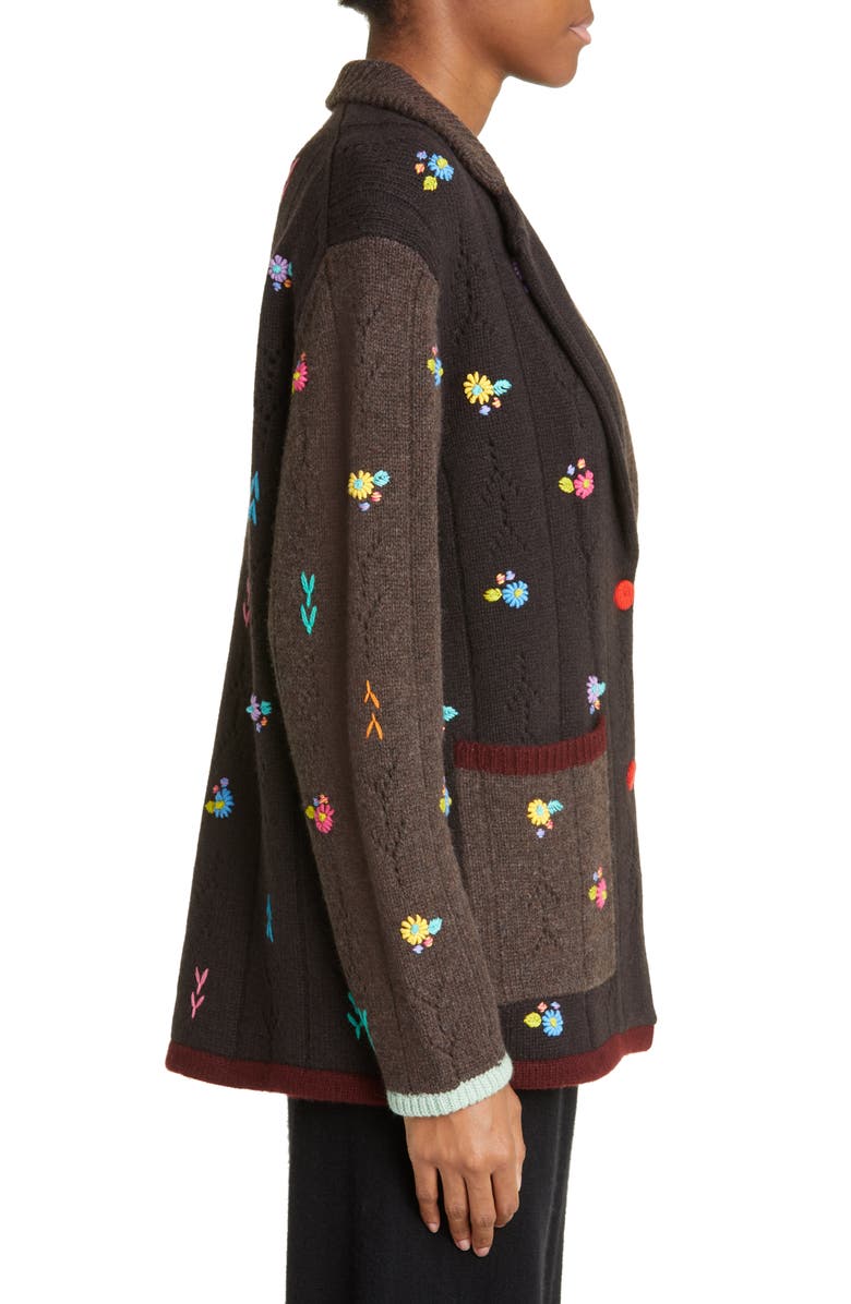YanYan Daisy Embroidered Pointelle Knit Lambswool Blazer, Alternate, color,