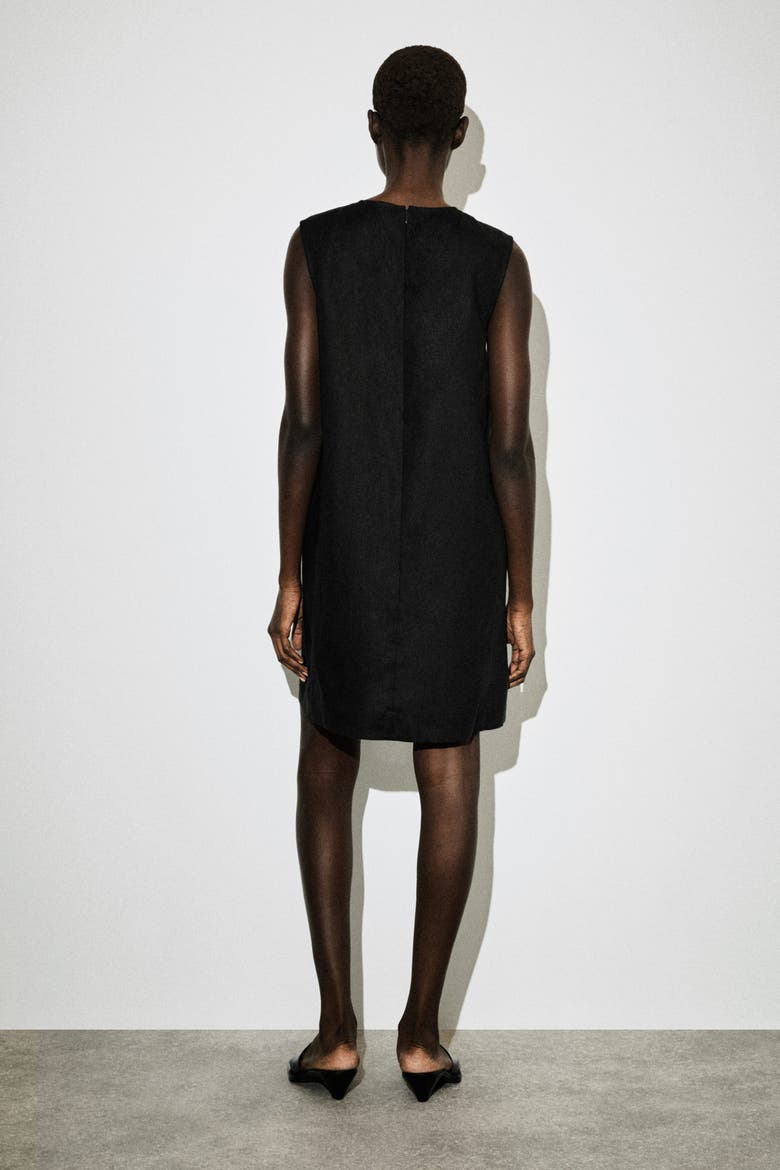Linen Mini Shift Dress, Alternate, color, BLACK