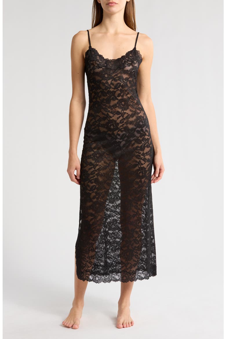 Peony Lace Nightgown, Main, color, BLACK