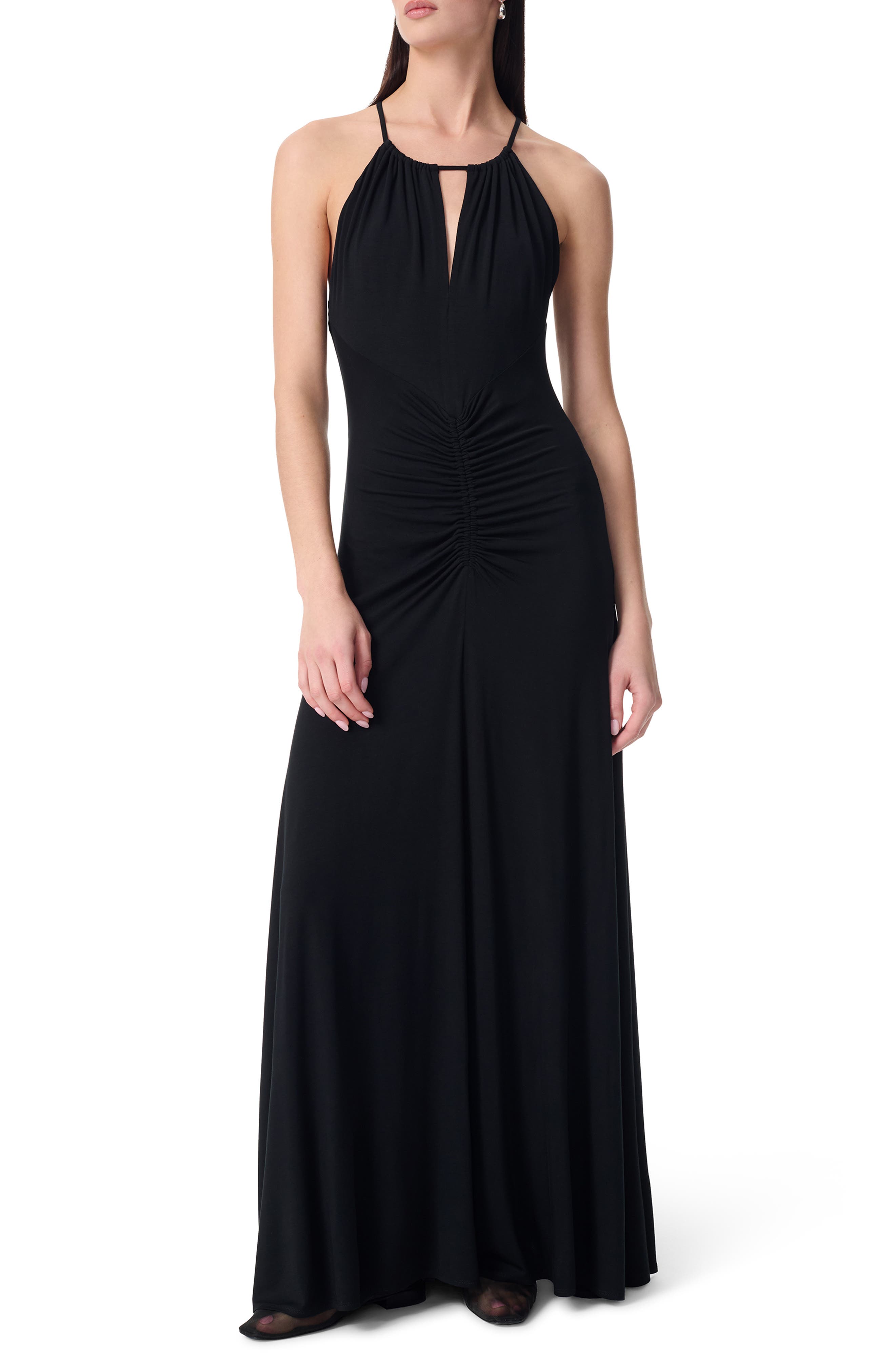 Robert Rodriguez Tori Ruched Halter Neck Maxi Dress