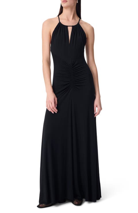 Tori Ruched Halter Neck Maxi Dress