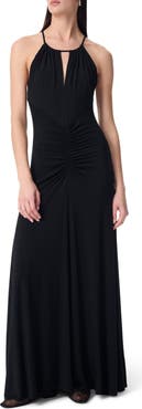 Robert Rodriguez Tori Ruched Halter Neck Maxi Dress