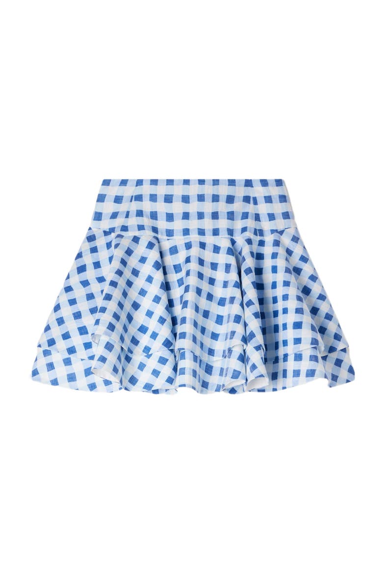 Short gingham linen skirt, Alternate, color, Blu / white