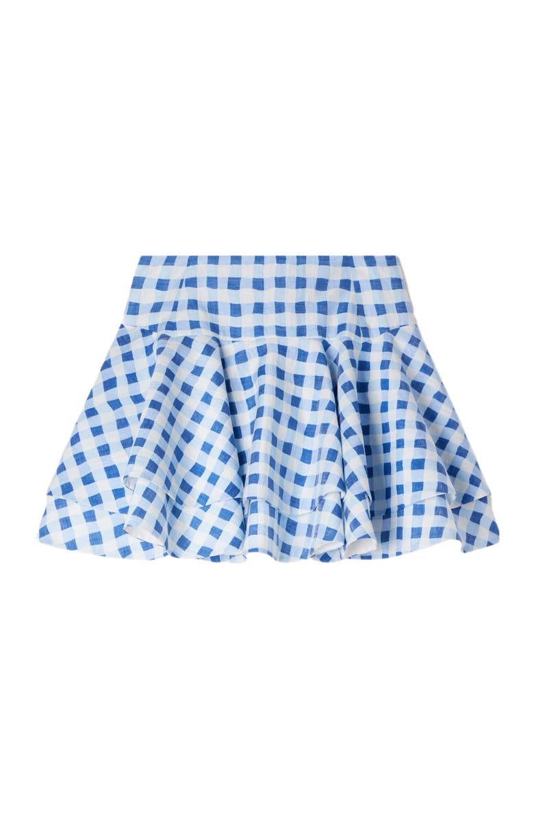SANDRO Short gingham linen skirt, Alternate, color, Blu / White